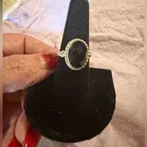 .925 Sterling Silver Black Onyx Oval Stone Ring